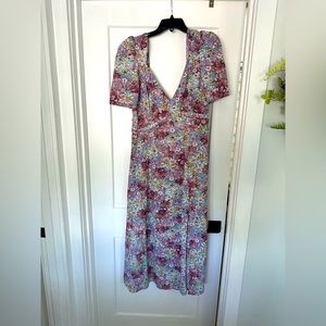 Blue/floral tea length dress